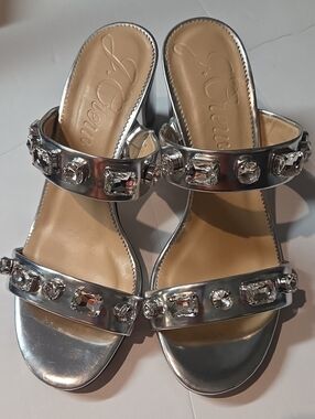 J. Crew Silver Jeweled Slide Sandals NWOT